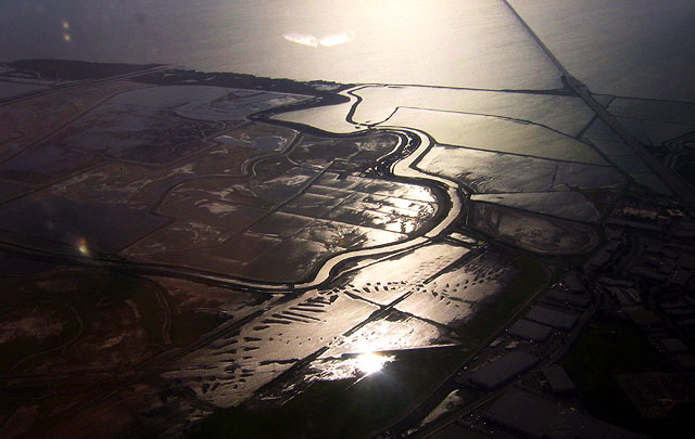A tidal creek drains into the Bay south of the Oakland airport.