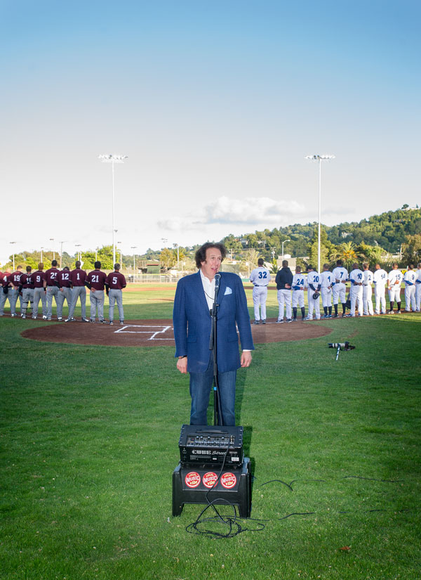 Bud E. Luv sings the national anthem at Opening Day for the San Rafael Pacifics.