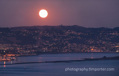 Moonrise over East Bay hills from Tiburon